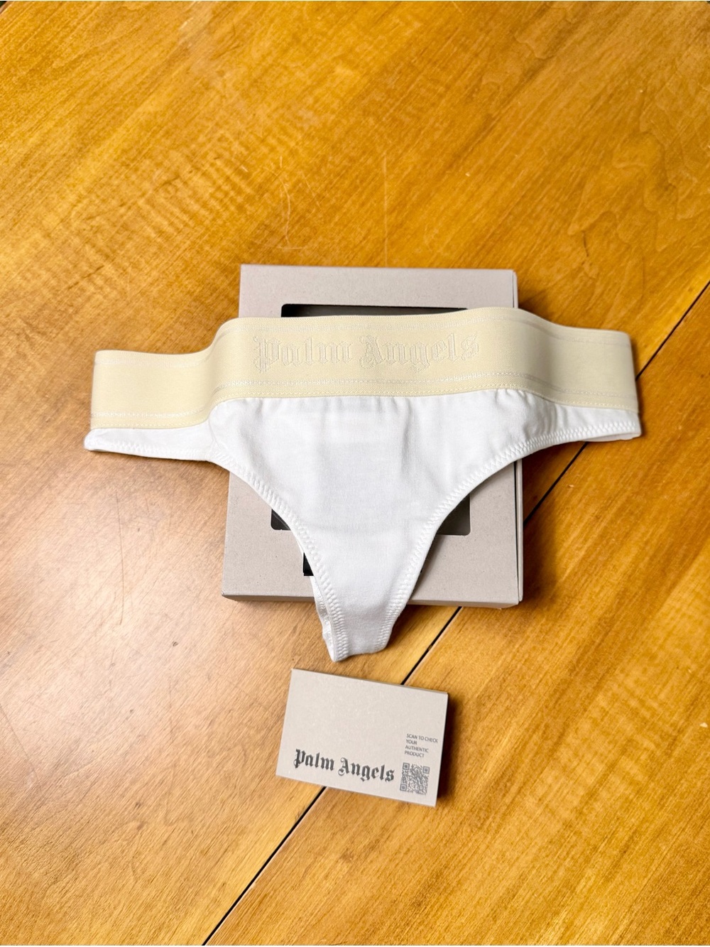 New Palm Angels White Butter Logo Tape Brazilian Thong XS